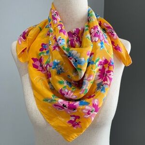 Echo 100% Silk Scarf 27x27 Square Vibrant  Yellow Pink Blue Green Vintage